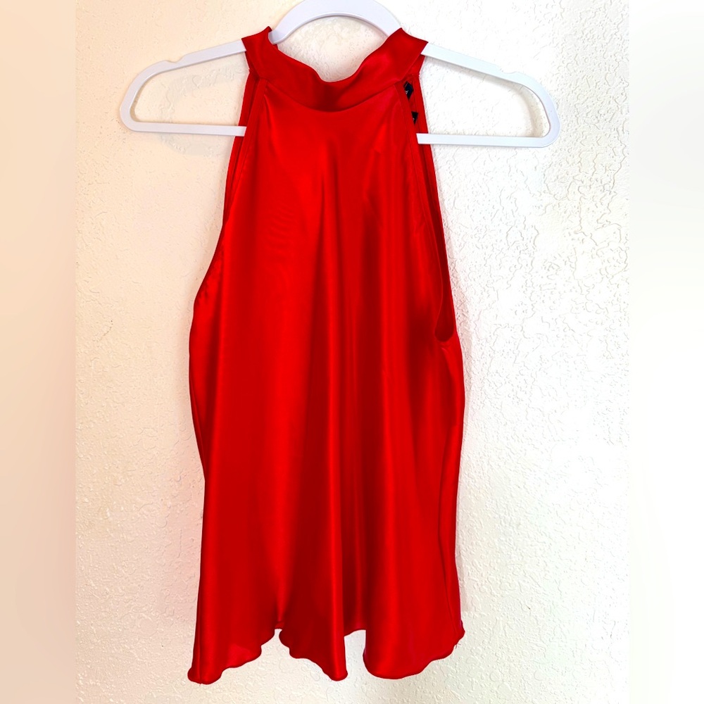 NWT Tiana B. Halter Around Neck Tie Top Blouse Sleeveless Red Sz Small Flowy